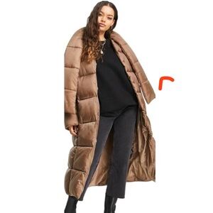 ASOS Design Copper Brown oversized Maxi Puffer Scarf Coat New Medium